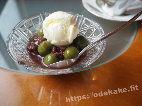 旅の写真／喜八屋ゴローカフェの本日のスイーツ冷やし白玉あずきアイスクリームのせ